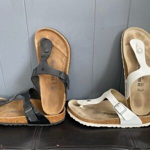 Lot 2 Birkenstock Gizeh Sandal 38/7 Black & White Women’s - Pre- owned